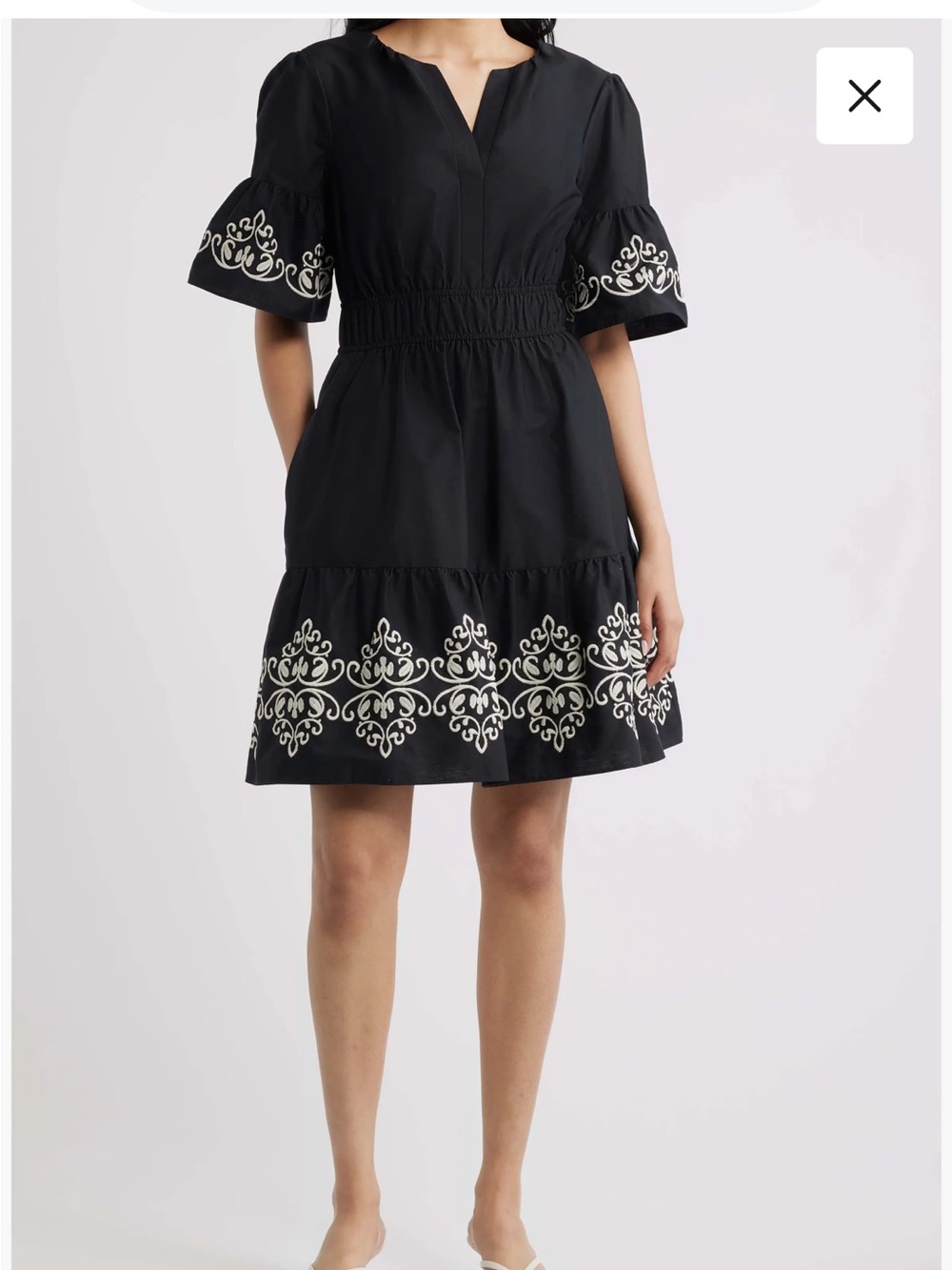 NWT Vince Camuto Black Mini Dress with White Embroidered Trim size 12